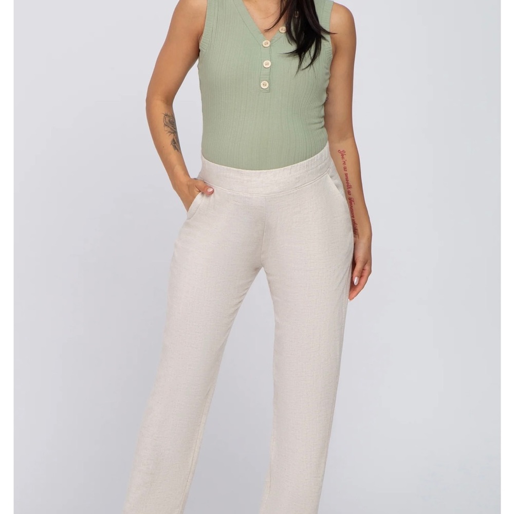 PinkBlush Linen Maternity Pants (Black and Beige) - Brand new!